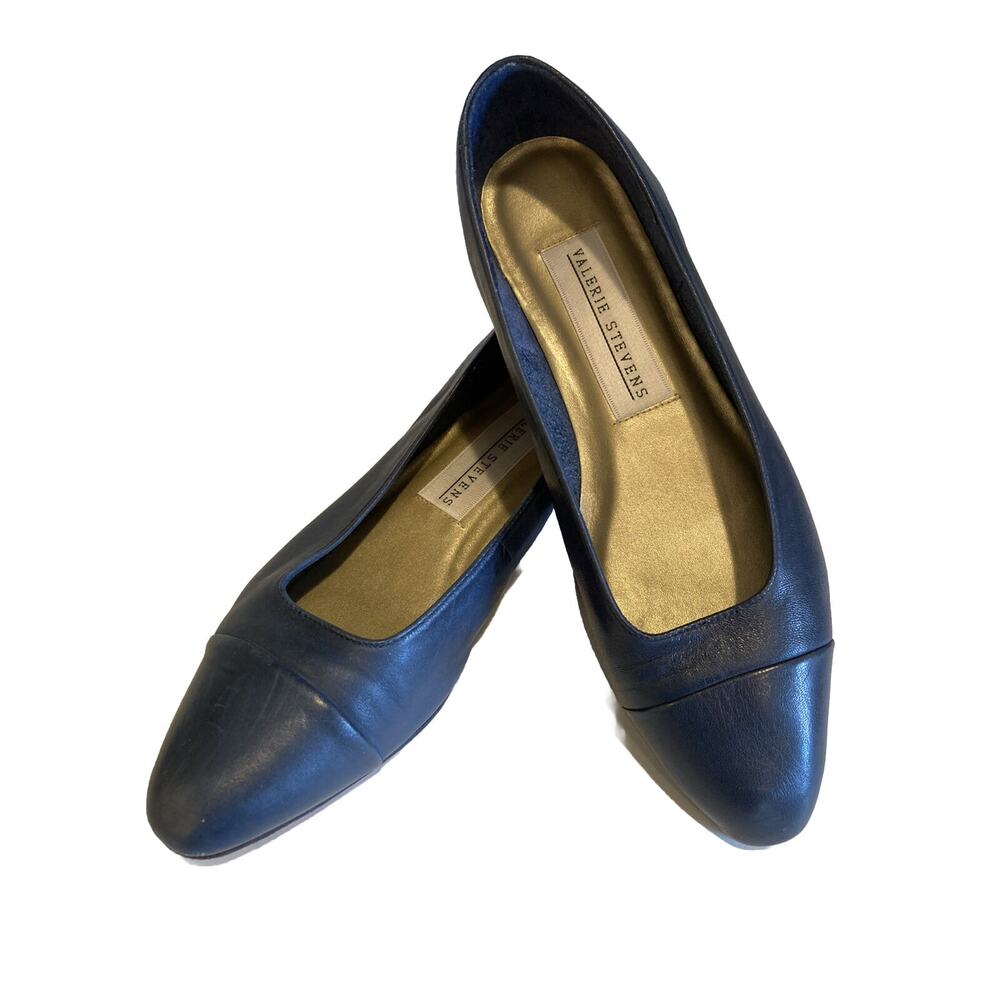VINTAGE VALERIE STEVENS SIZE 7 SPAIN BLUE LEATHER SHOES 509 CARLA